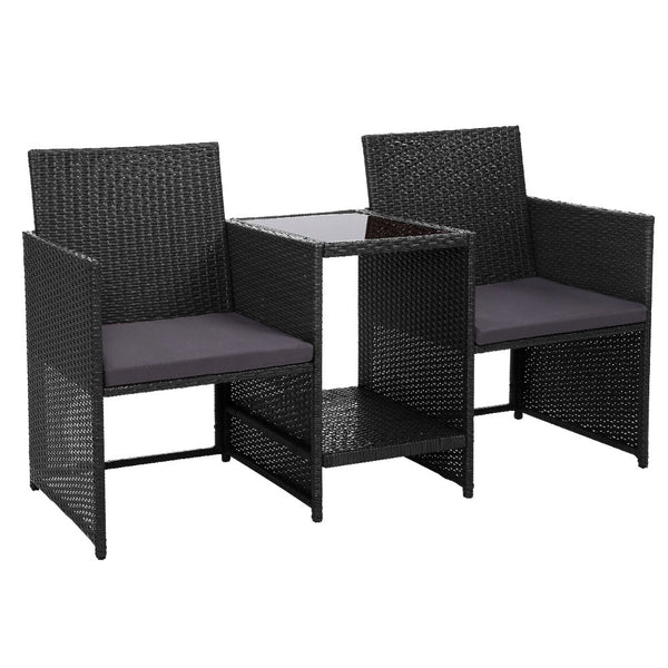 Patio Chairs Gardeon Outdoor Setting Wicker Loveseat Bistro Patio Garden Furniture Black