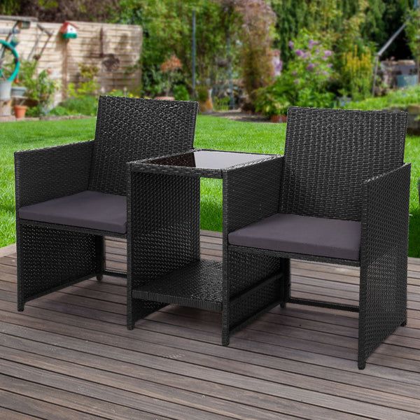 Patio Chairs Gardeon Outdoor Setting Wicker Loveseat Bistro Patio Garden Furniture Black