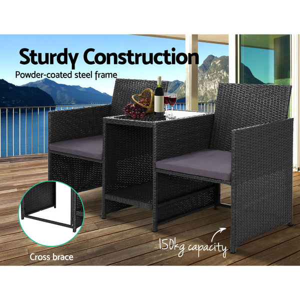 Patio Chairs Gardeon Outdoor Setting Wicker Loveseat Bistro Patio Garden Furniture Black