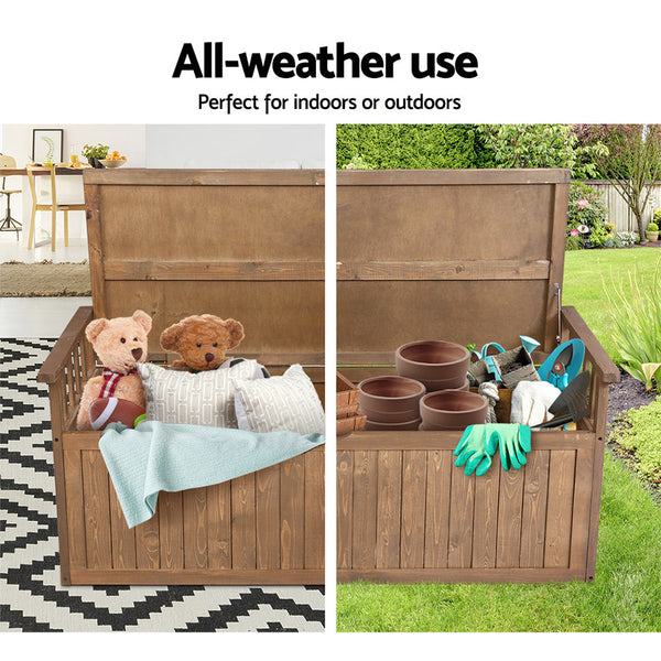 Storage Deck Boxes Gardeon Outdoor Storage Box Wooden Garden Bench 128.5Cm Chest Tool Toy Sheds Xl