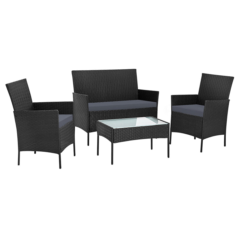 Patio Furniture Sets Gardeon Outdoor Furniture Lounge Setting Wicker Patio Dining W/Storage Cover Black