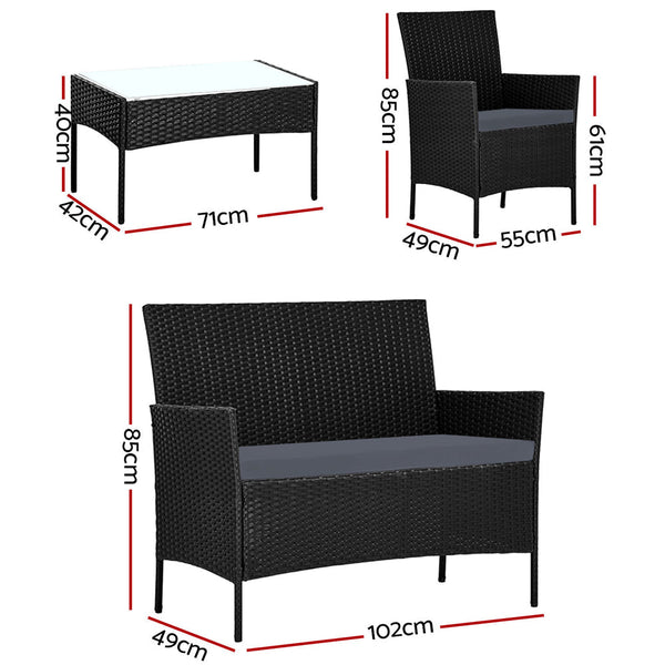 Patio Furniture Sets Gardeon Outdoor Furniture Lounge Setting Wicker Patio Dining W/Storage Cover Black