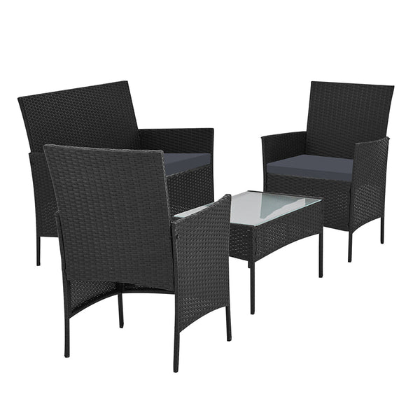 Patio Furniture Sets Gardeon Outdoor Furniture Lounge Setting Wicker Patio Dining W/Storage Cover Black