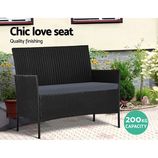 Patio Furniture Sets Gardeon Outdoor Furniture Lounge Setting Wicker Patio Dining W/Storage Cover Black