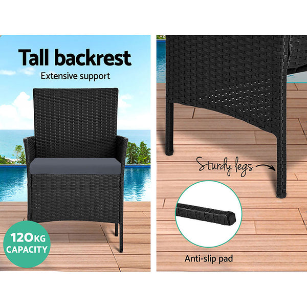 Patio Furniture Sets Gardeon Outdoor Furniture Lounge Setting Wicker Patio Dining W/Storage Cover Black