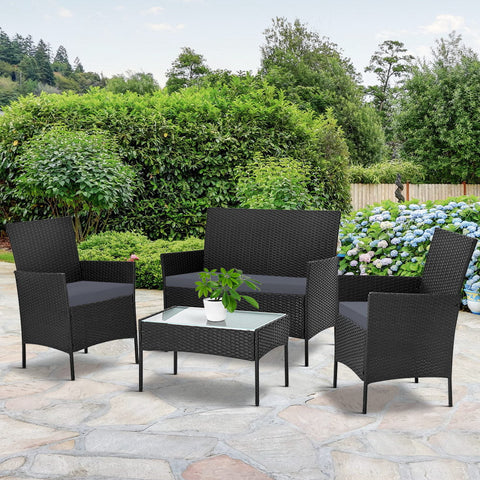 Gardeon Outdoor Furniture Lounge Setting Wicker Patio Dining W/Storage Cover Black