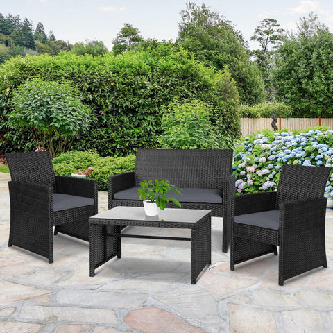 Gardeon Rattan Furniture Outdoor Lounge Setting Wicker Dining W/Storage Cover Black