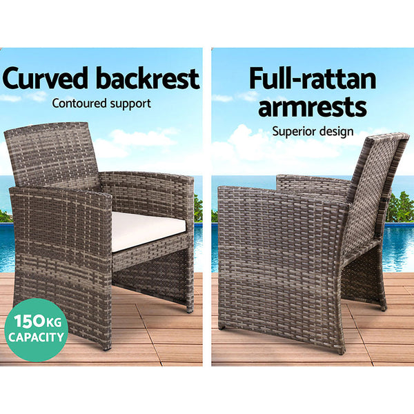 Gardeon Rattan Furniture Outdoor Lounge Setting Wicker Dining W/Storage Cover Mixed Grey