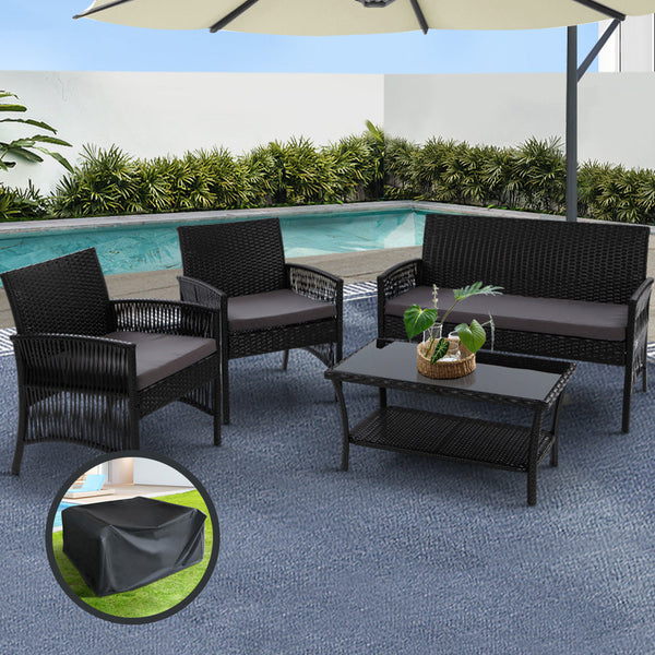 Gardeon 4 Pcs Outdoor Furniture Lounge Setting Rattan Patio Dining