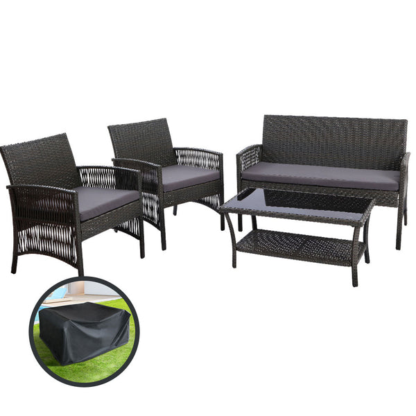 Gardeon Outdoor Furniture Dining Set Lounge Setting Rattan Patio Grey