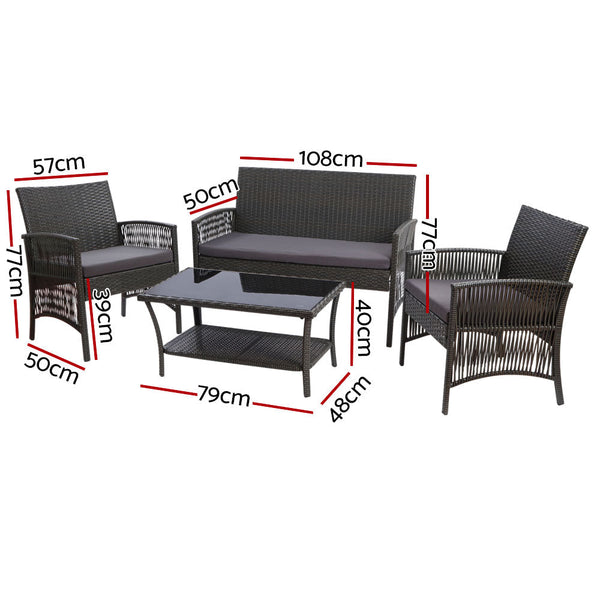 Gardeon Outdoor Furniture Dining Set Lounge Setting Rattan Patio Grey