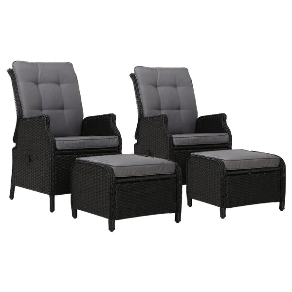 Gardeon Set Of 2 Recliner Chairs Sun Lounge Outdoor Setting Patio Furniture Wicker Sofa