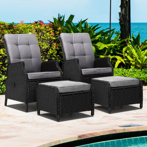 Gardeon Set Of 2 Recliner Chairs Sun Lounge Outdoor Setting Patio Furniture Wicker Sofa