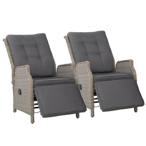 Patio Chairs Gardeon Set Of 2 Recliner Chairs Sun Lounge Outdoor Furniture Setting Patio Wicker Sofa Grey