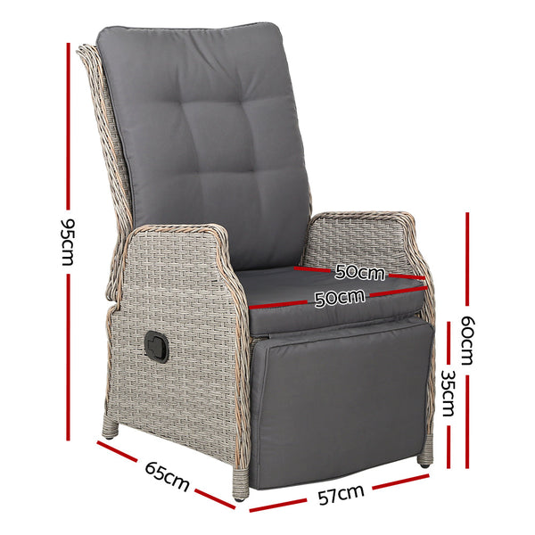 Patio Chairs Gardeon Set Of 2 Recliner Chairs Sun Lounge Outdoor Furniture Setting Patio Wicker Sofa Grey