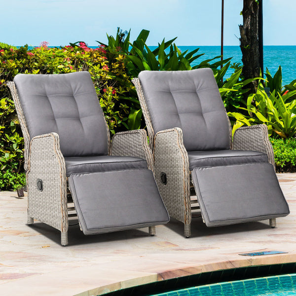 Patio Chairs Gardeon Set Of 2 Recliner Chairs Sun Lounge Outdoor Furniture Setting Patio Wicker Sofa Grey