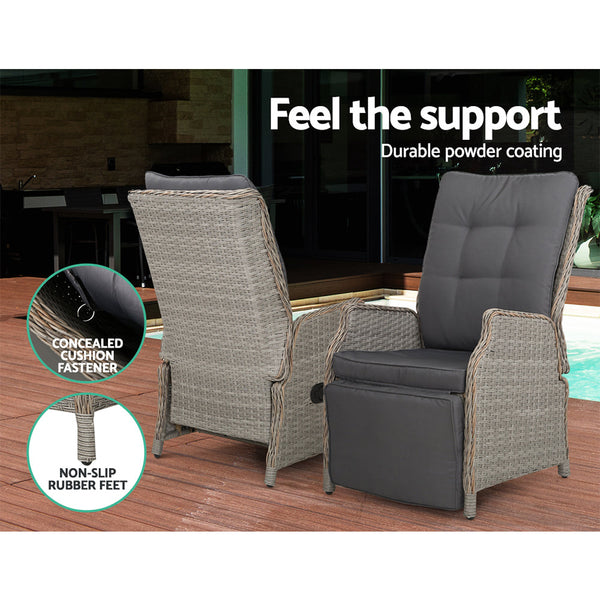 Patio Chairs Gardeon Set Of 2 Recliner Chairs Sun Lounge Outdoor Furniture Setting Patio Wicker Sofa Grey