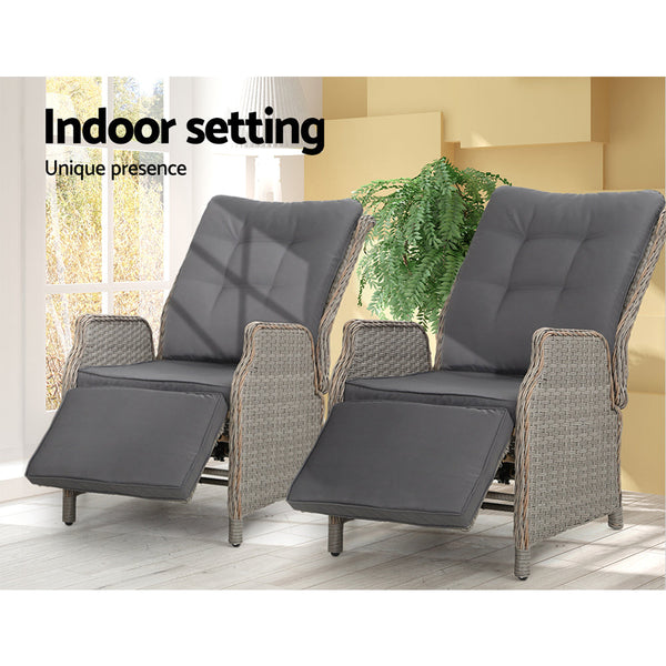 Patio Chairs Gardeon Set Of 2 Recliner Chairs Sun Lounge Outdoor Furniture Setting Patio Wicker Sofa Grey