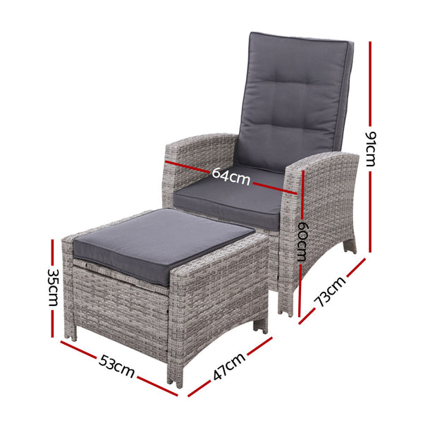 Loungers Gardeon Sun Lounge Recliner Chair Wicker Lounger Sofa Day Bed Outdoor Furniture Patio Garden Cushion Ottoman Grey