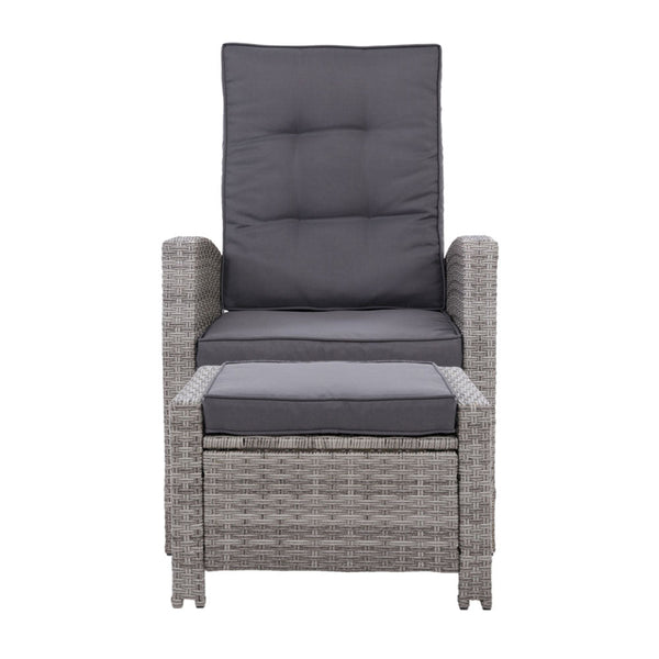 Loungers Gardeon Sun Lounge Recliner Chair Wicker Lounger Sofa Day Bed Outdoor Furniture Patio Garden Cushion Ottoman Grey