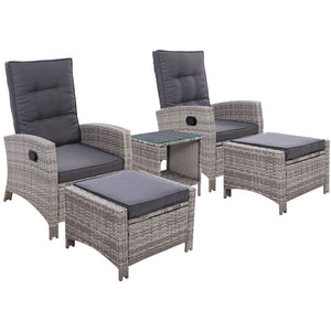 Patio Furniture Sets Gardeon Outdoor Patio Furniture Recliner Chairs Table Setting Wicker Lounge 5 Piece