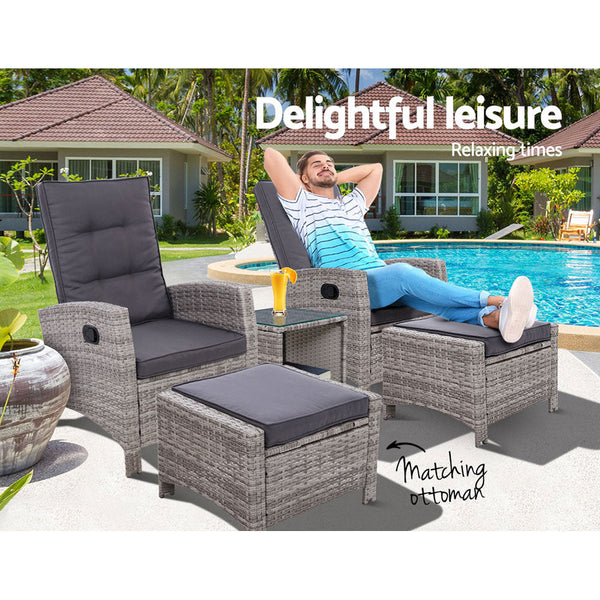 Patio Furniture Sets Gardeon Outdoor Patio Furniture Recliner Chairs Table Setting Wicker Lounge 5 Piece