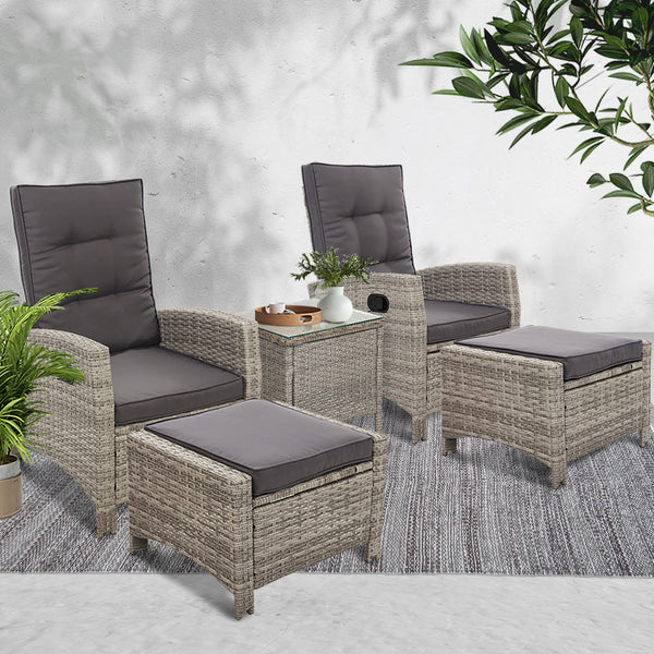 Patio Furniture Sets Gardeon Outdoor Patio Furniture Recliner Chairs Table Setting Wicker Lounge 5 Piece