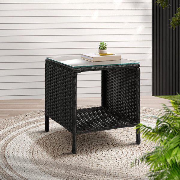 Patio & Garden Tables Gardeon Side Table Coffee Patio Outdoor Furniture Rattan Desk Indoor Garden Black