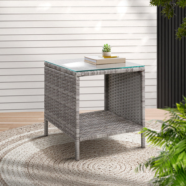 Patio & Garden Tables Gardeon Side Table Coffee Patio Outdoor Furniture Rattan Desk Indoor Garden Grey