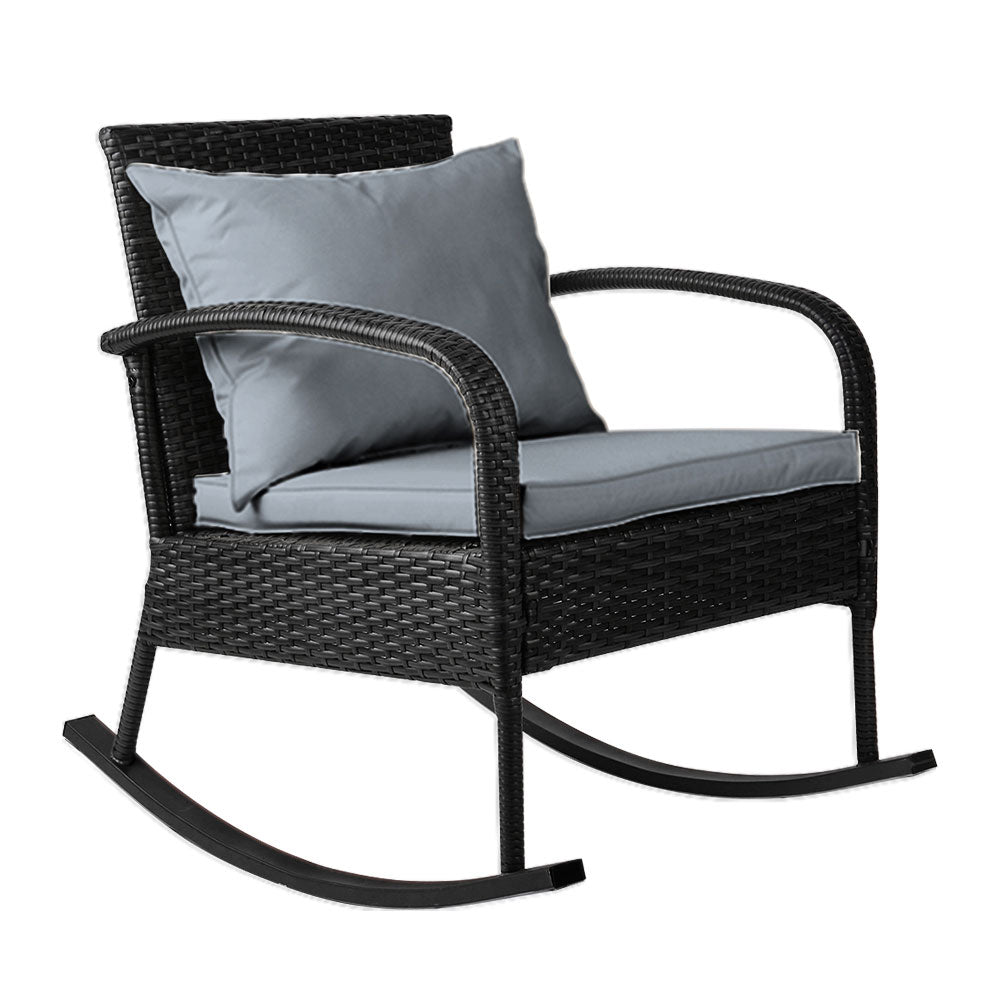 Patio Chairs Gardeon Outdoor Furniture Rocking Chair Wicker Garden Patio Lounge Setting Black