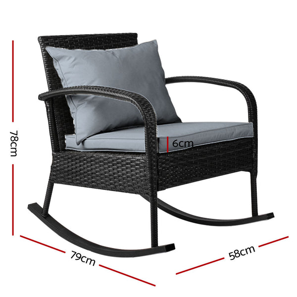 Patio Chairs Gardeon Outdoor Furniture Rocking Chair Wicker Garden Patio Lounge Setting Black