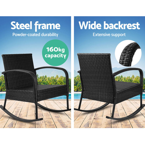 Patio Chairs Gardeon Outdoor Furniture Rocking Chair Wicker Garden Patio Lounge Setting Black