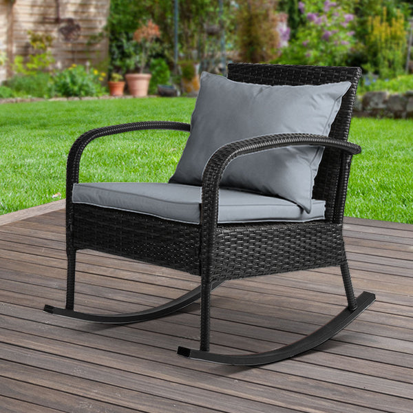 Patio Chairs Gardeon Outdoor Furniture Rocking Chair Wicker Garden Patio Lounge Setting Black