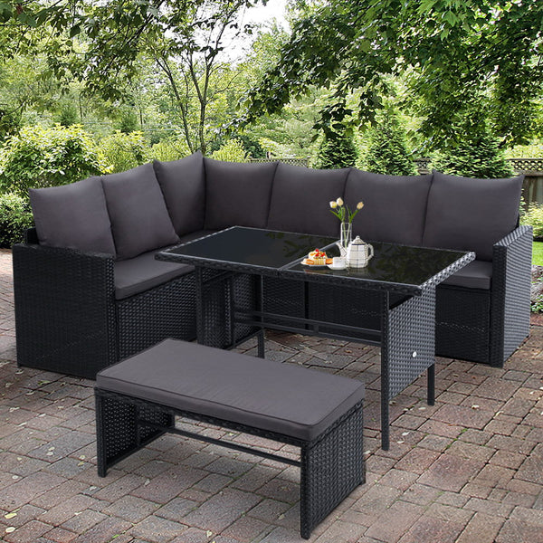 Gardeon Outdoor Furniture Dining Setting Sofa Wicker 8 Seater Storage Cover Black