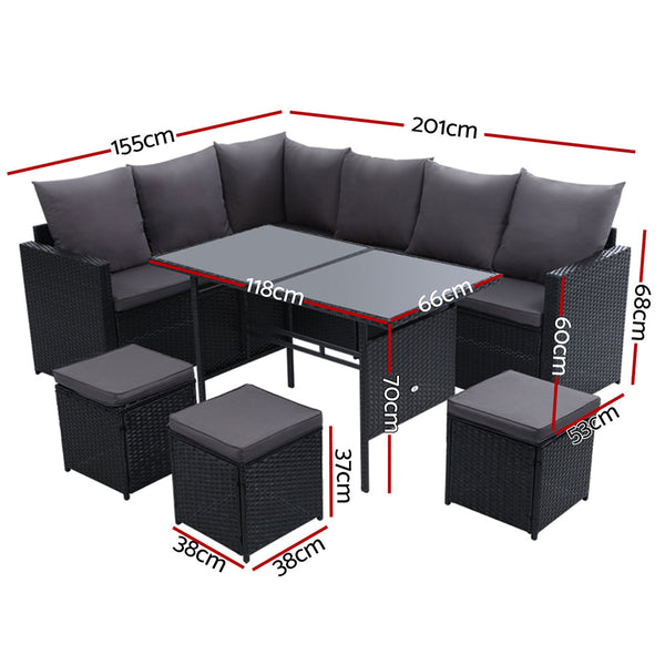 Patio Furniture Sets Gardeon Outdoor Furniture Dining Setting Sofa Lounge Wicker 9 Seater Black