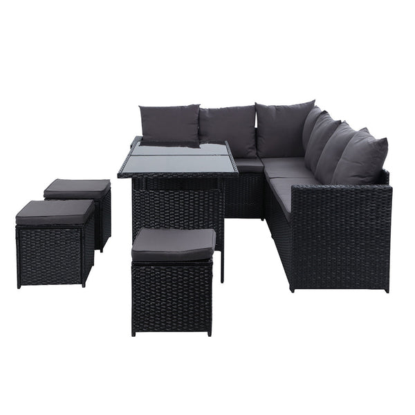 Gardeon Outdoor Furniture Dining Setting Sofa Wicker 9 Seater Storage Cover Black