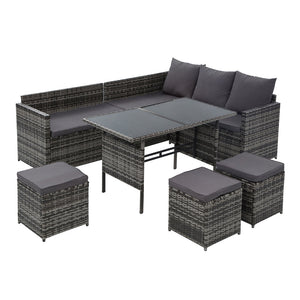 Gardeon Outdoor Furniture Dining Setting Sofa Lounge Wicker 9 Seater Mixed Grey