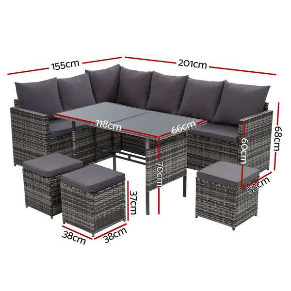 Patio Furniture Sets Gardeon Outdoor Furniture Dining Setting Sofa Lounge Wicker 9 Seater Mixed