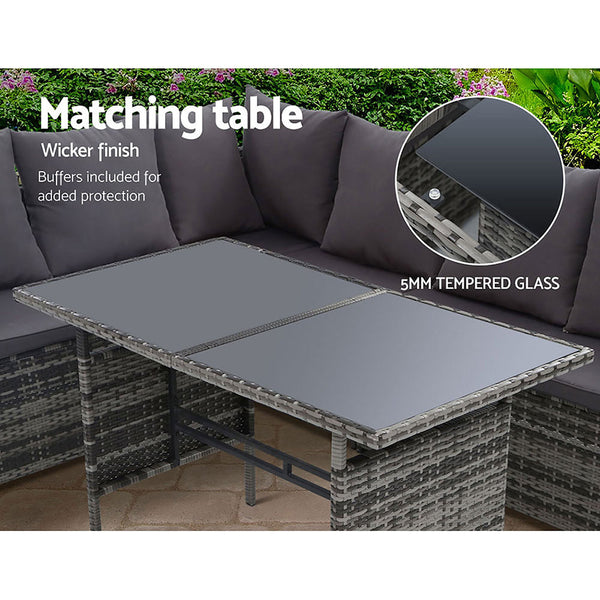 Gardeon Outdoor Furniture Dining Setting Sofa Lounge Wicker 9 Seater Mixed Grey