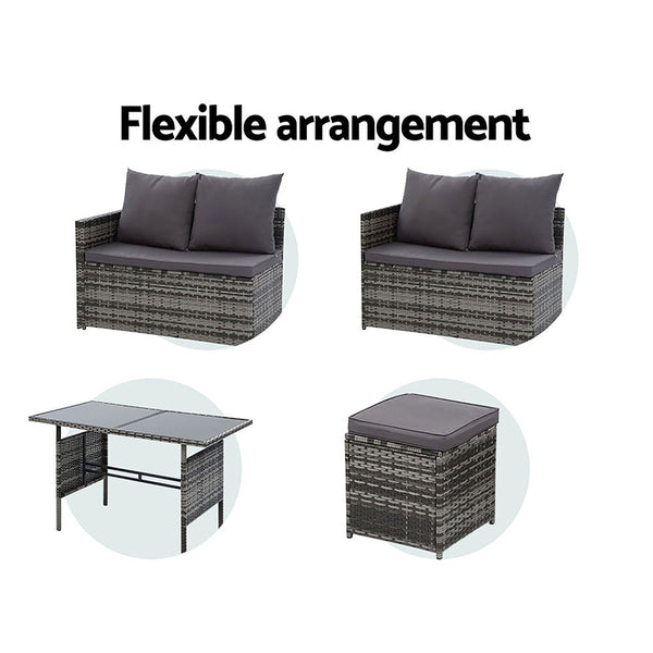 Gardeon Outdoor Furniture Dining Setting Sofa Lounge Wicker 9 Seater Mixed Grey