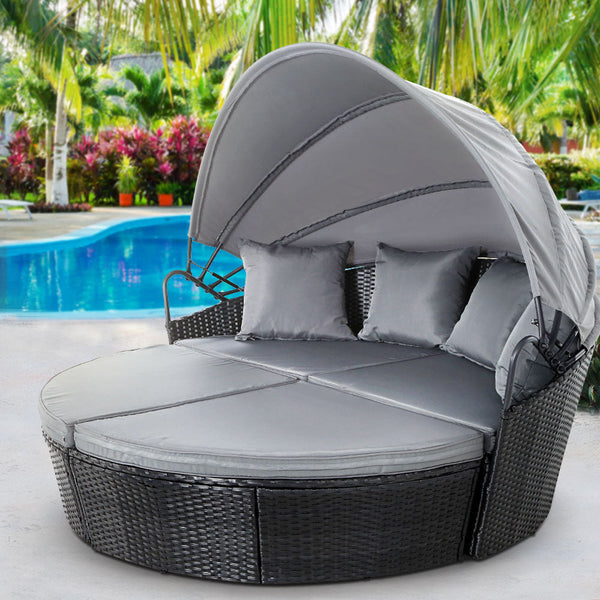 Patio Chairs Gardeon Outdoor Lounge Setting Patio Furniture Sofa Wicker Garden Rattan Day Bed Black