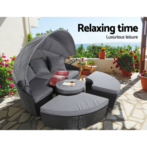 Patio Chairs Gardeon Outdoor Lounge Setting Sofa Patio Furniture Wicker Garden Rattan Day Bed Black