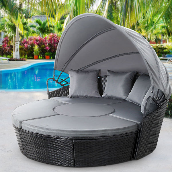 Patio Chairs Gardeon Outdoor Lounge Setting Sofa Patio Furniture Wicker Garden Rattan Day Bed Black