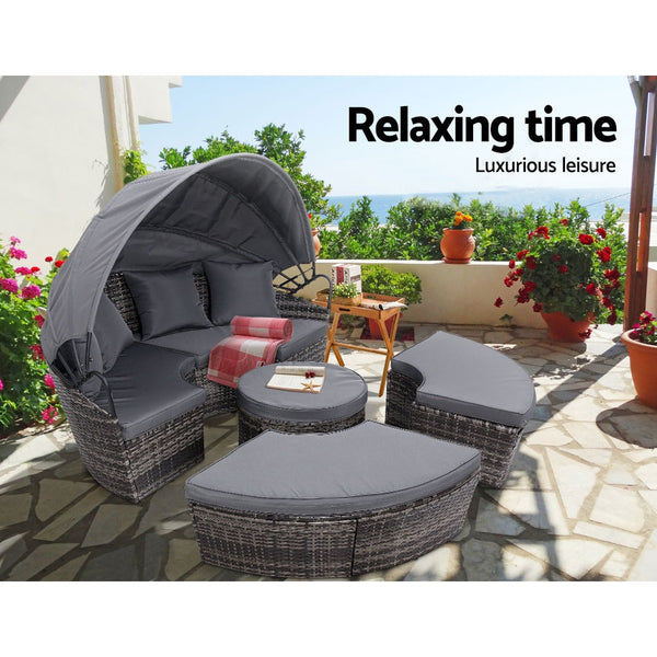 Patio Chairs Gardeon Outdoor Lounge Setting Sofa Patio Furniture Wicker Garden Rattan Day Bed Grey