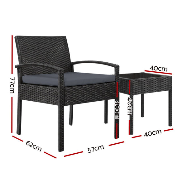 Patio Furniture Sets Gardeon 3 Piece Outdoor Set Black