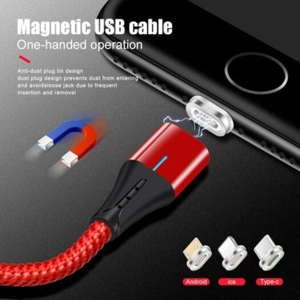 3.0A Magnetic Double Side Led Fast Charge Type Cable For Iphone X Xr Xs Max Blue 100Cm