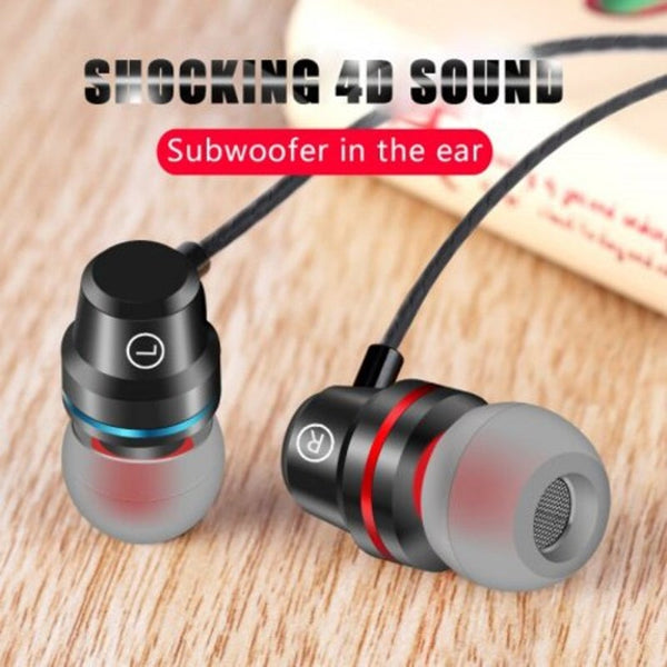 3.5Mm Wire Earphone In 4D Sound Good Voice Bluetooth Sport For Iphone Xiaomi Samsung Black