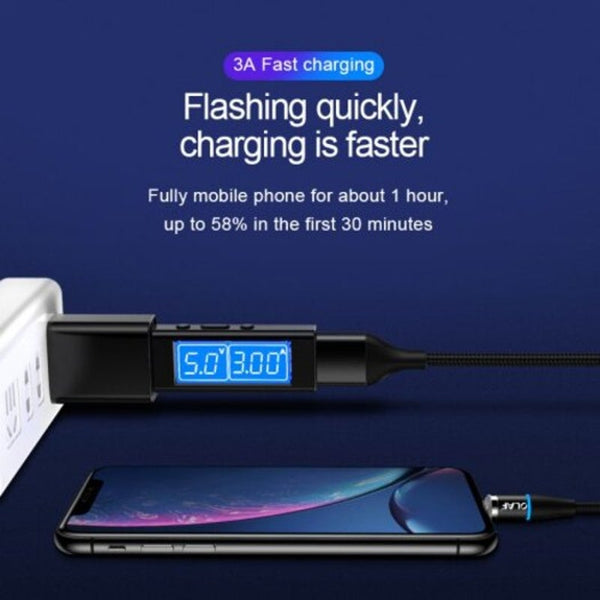 3Amagnetic Fast Charging Cable For Iphone X Xr Xs Max 8 8P 7 Black 1M