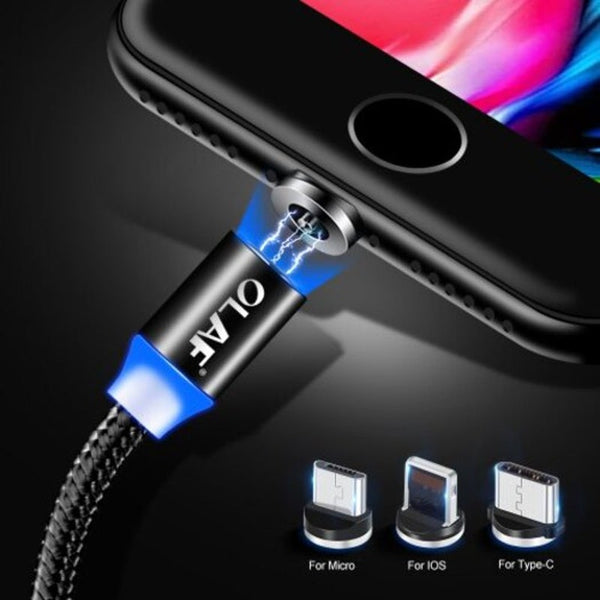 Led Nylon Fast Charging For Xiaomi Samsung Huawei Magnetic Charger Cable Iphone Xr Black 100Cm
