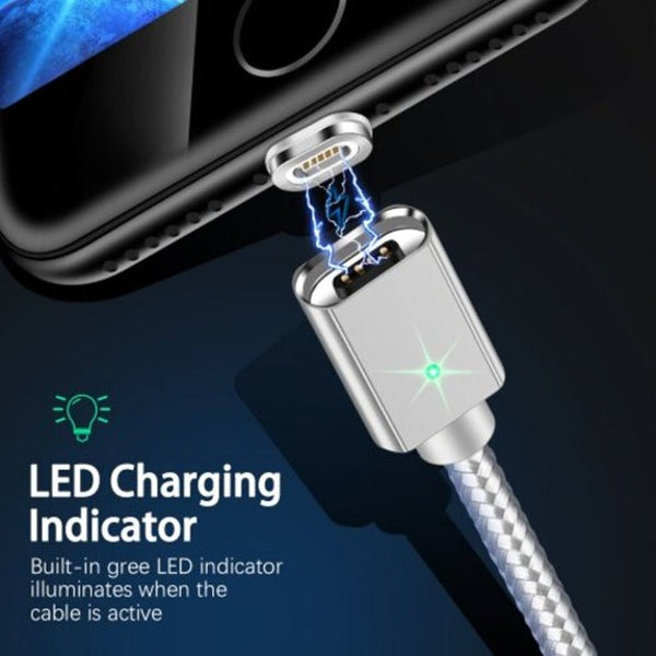 Led Usb Magnetic Cable For Iphone Micro Type Fastcharging Samsung S9 Xiaomi 1M Black